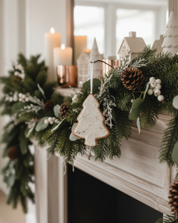 White Glittered Gingerbread Ornament