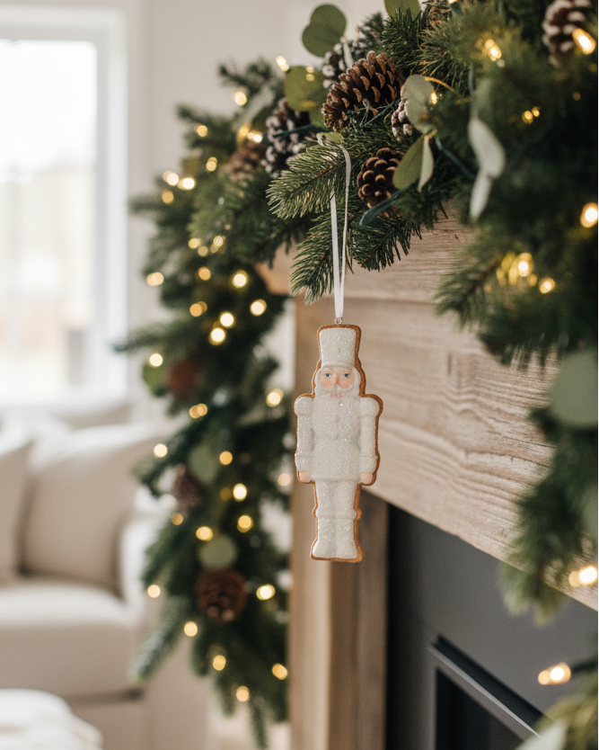 White Glittered Gingerbread Ornament