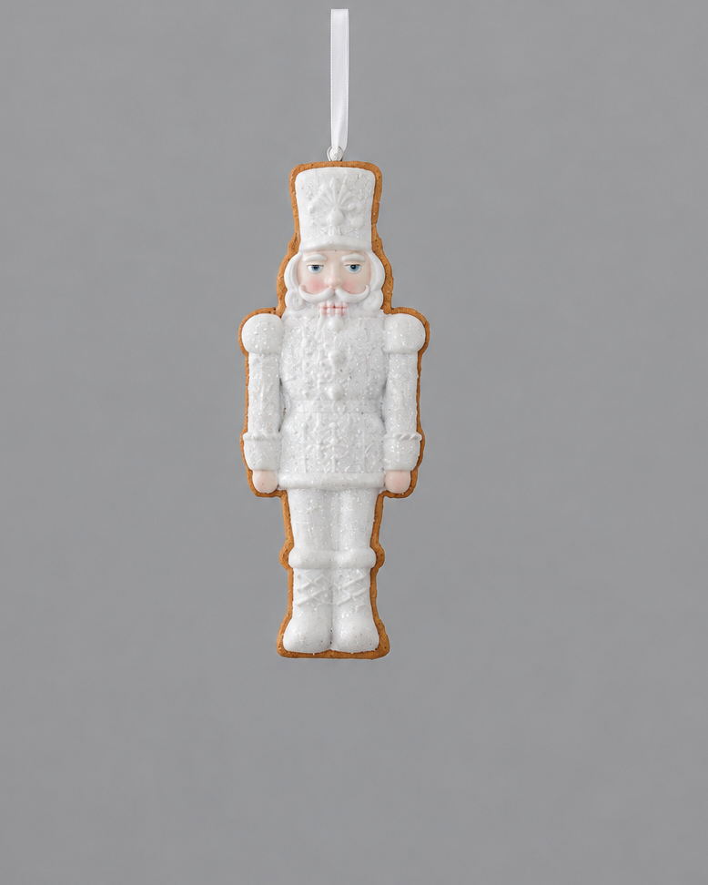 White Glittered Gingerbread Ornament