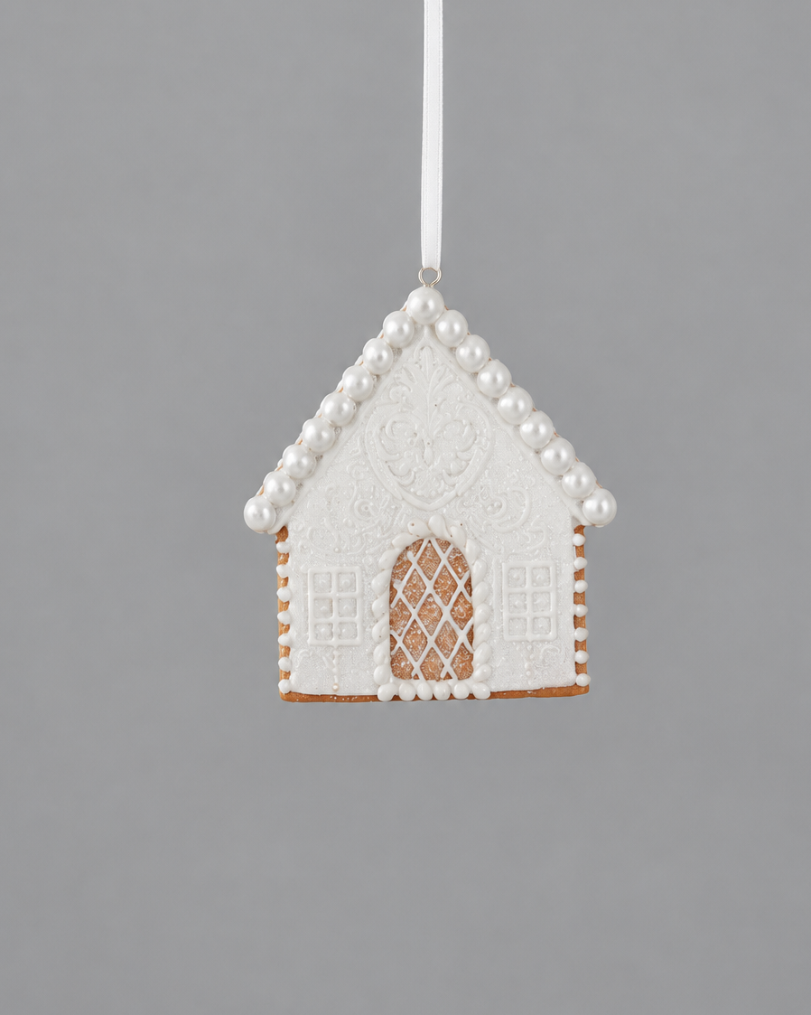 White Glittered Gingerbread Ornament