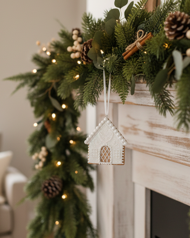 White Glittered Gingerbread Ornament