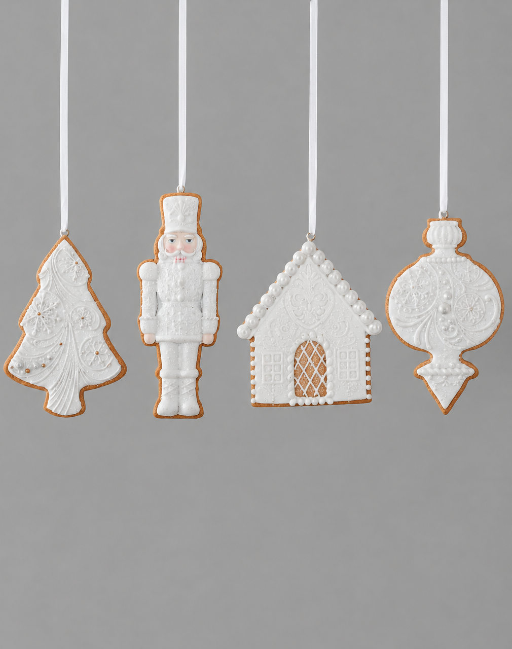 White Glittered Gingerbread Ornament