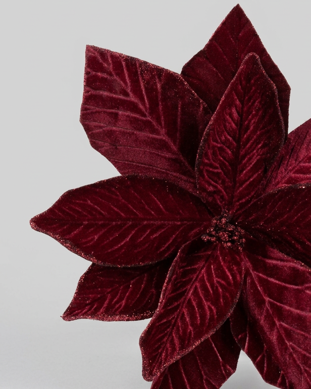 Large Red Velvet Poinsettia Stem 22"