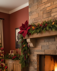 Large Red Velvet Poinsettia Stem 22"