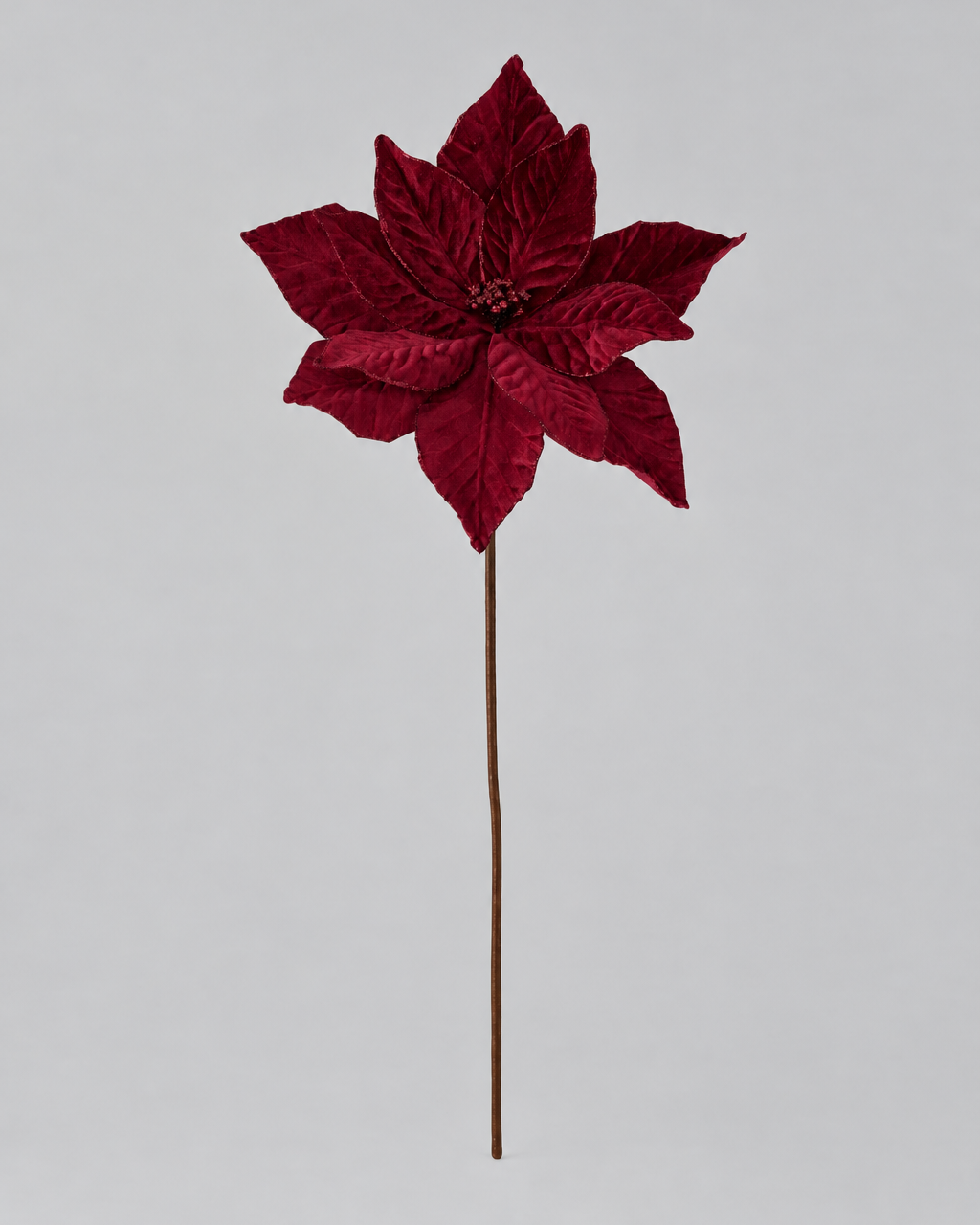 Large Red Velvet Poinsettia Stem 22"