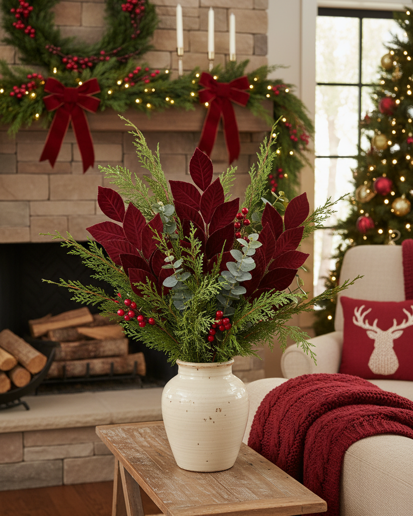 Red Velvet Leaf Stem 29"