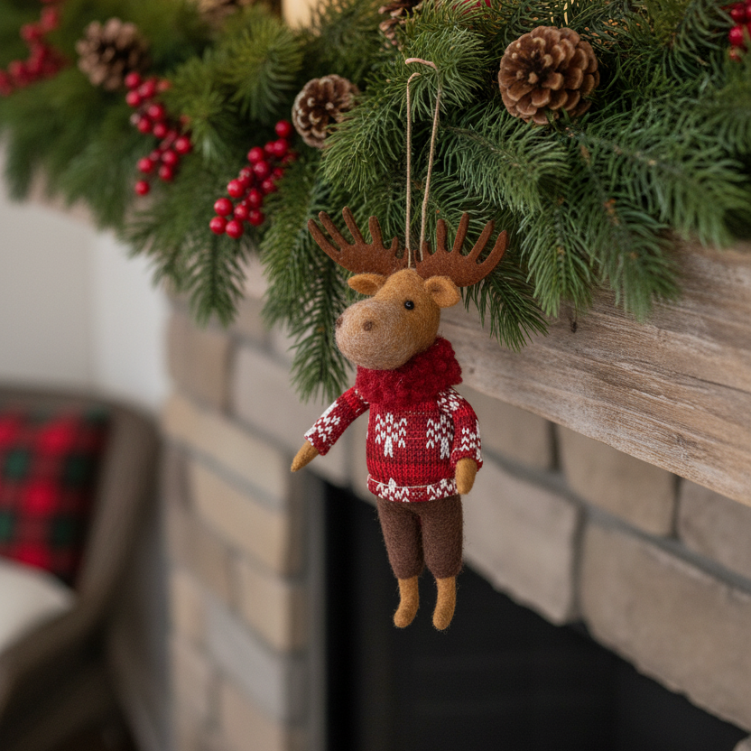 Winter Moose Wool Handmade Ornament