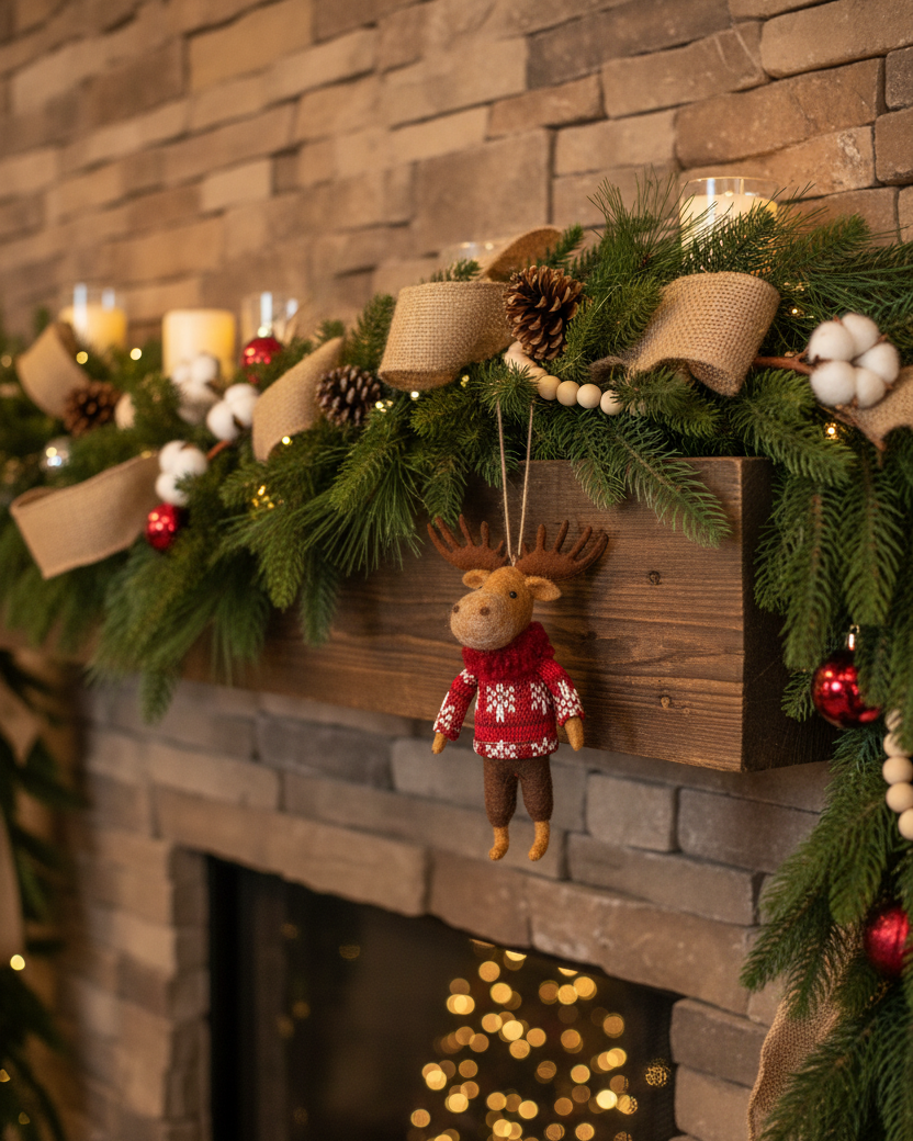 Winter Moose Wool Handmade Ornament