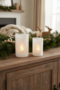 White Frosted Tree Glass Candle Holder