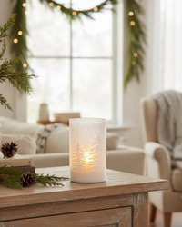 White Frosted Tree Glass Candle Holder