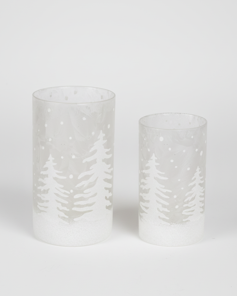 White Frosted Tree Glass Candle Holder