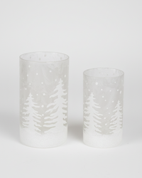 White Frosted Tree Glass Candle Holder