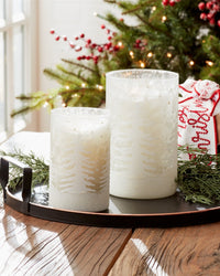 White Frosted Tree Glass Candle Holder