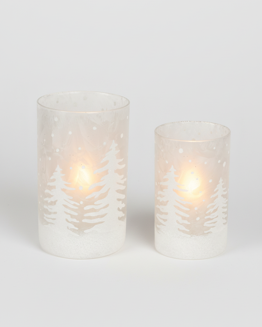 White Frosted Tree Glass Candle Holder