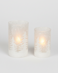 White Frosted Tree Glass Candle Holder