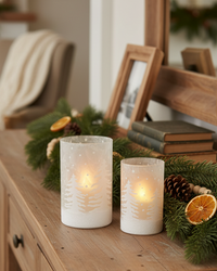 White Frosted Tree Glass Candle Holder