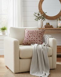 Deep Plum and Beige Cotton Block Throw Pillow