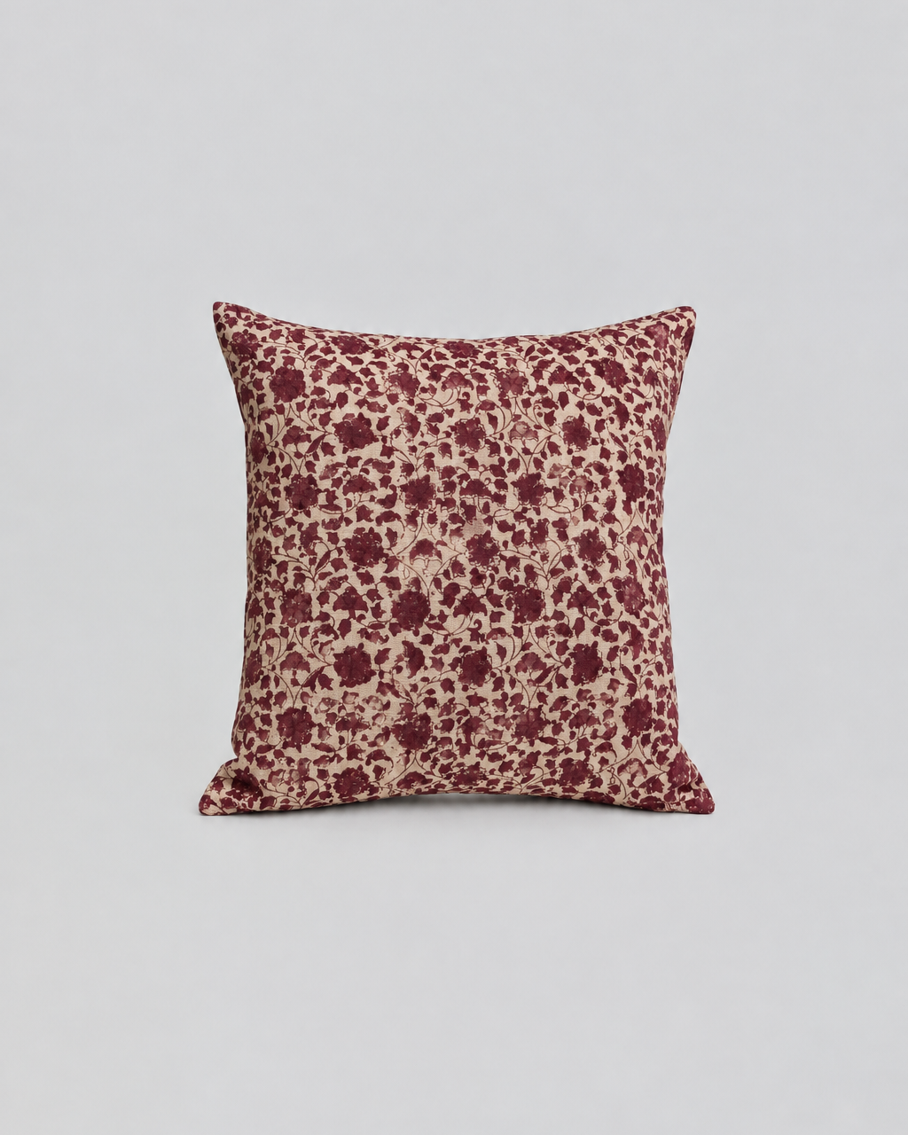 Deep Plum and Beige Cotton Block Throw Pillow