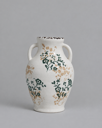 Beige and Green Flower Crackle Stoneware Vase With Handles