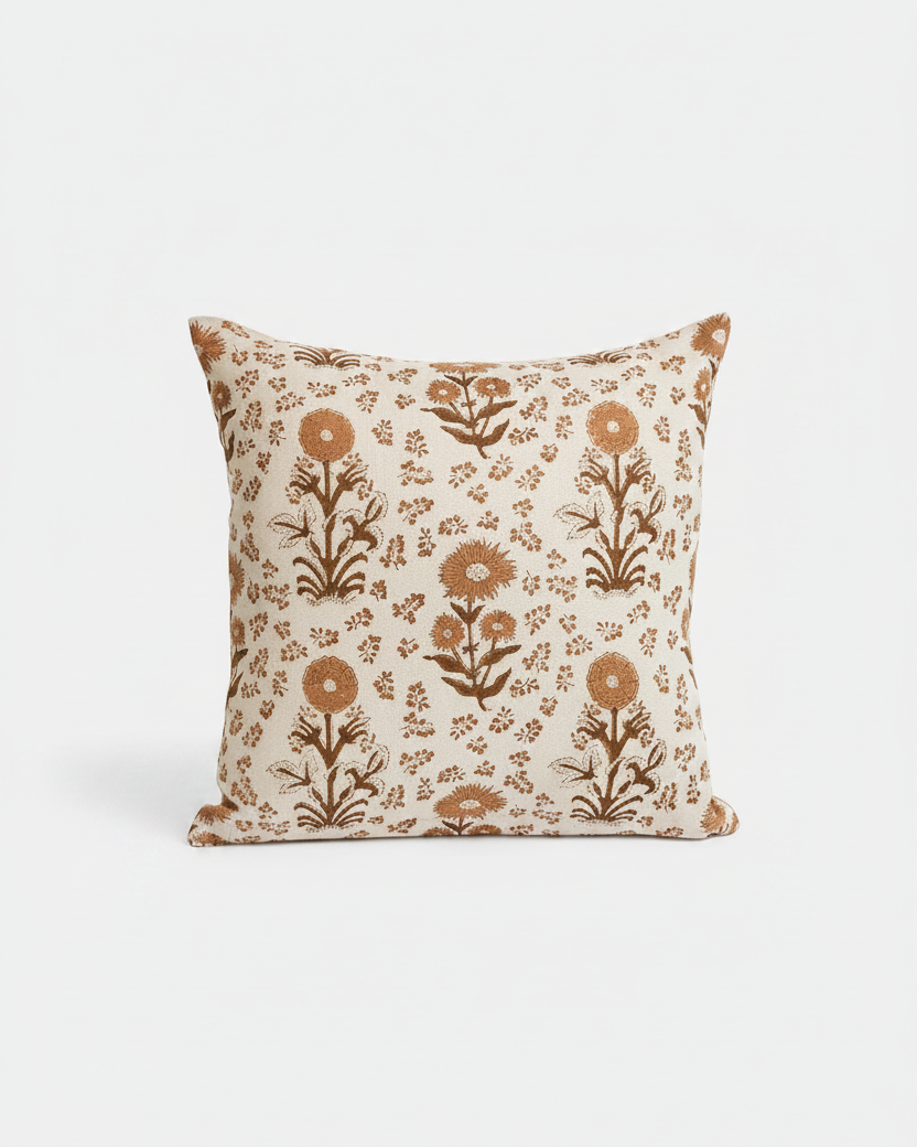 Multi-Dusty Rose Cotton Block Throw Pillow