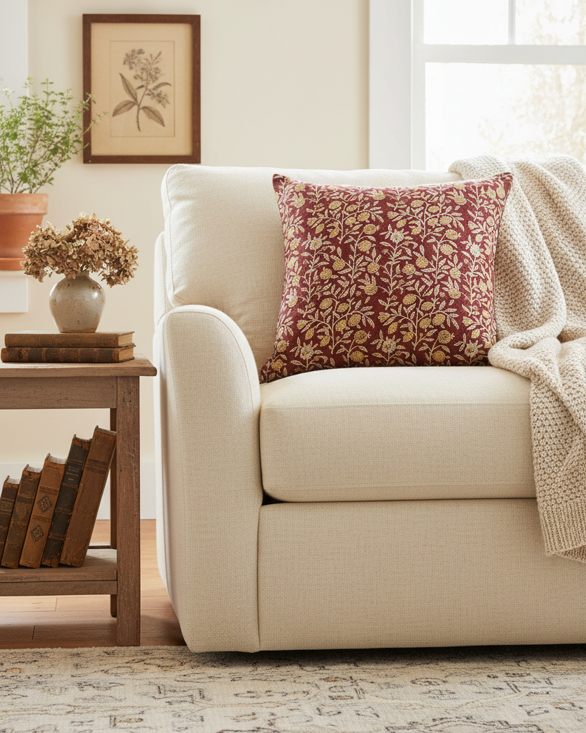 Bordoux and Ecru Cotton Block Throw Pillow