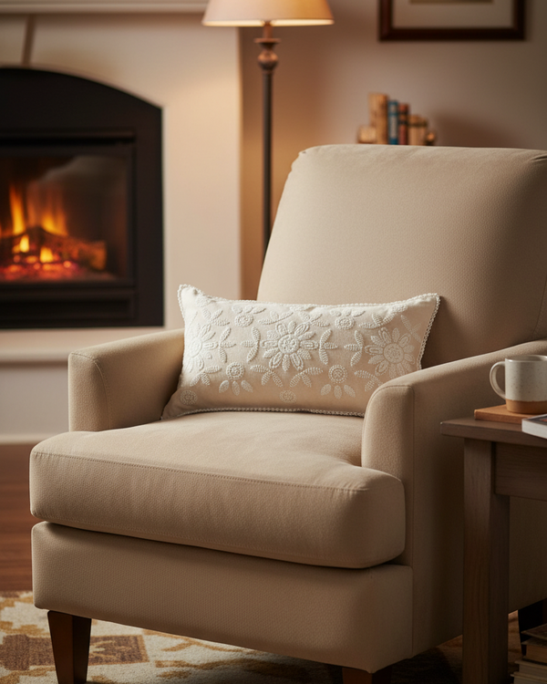 Embroidery and Lace Cotton Throw Pillow