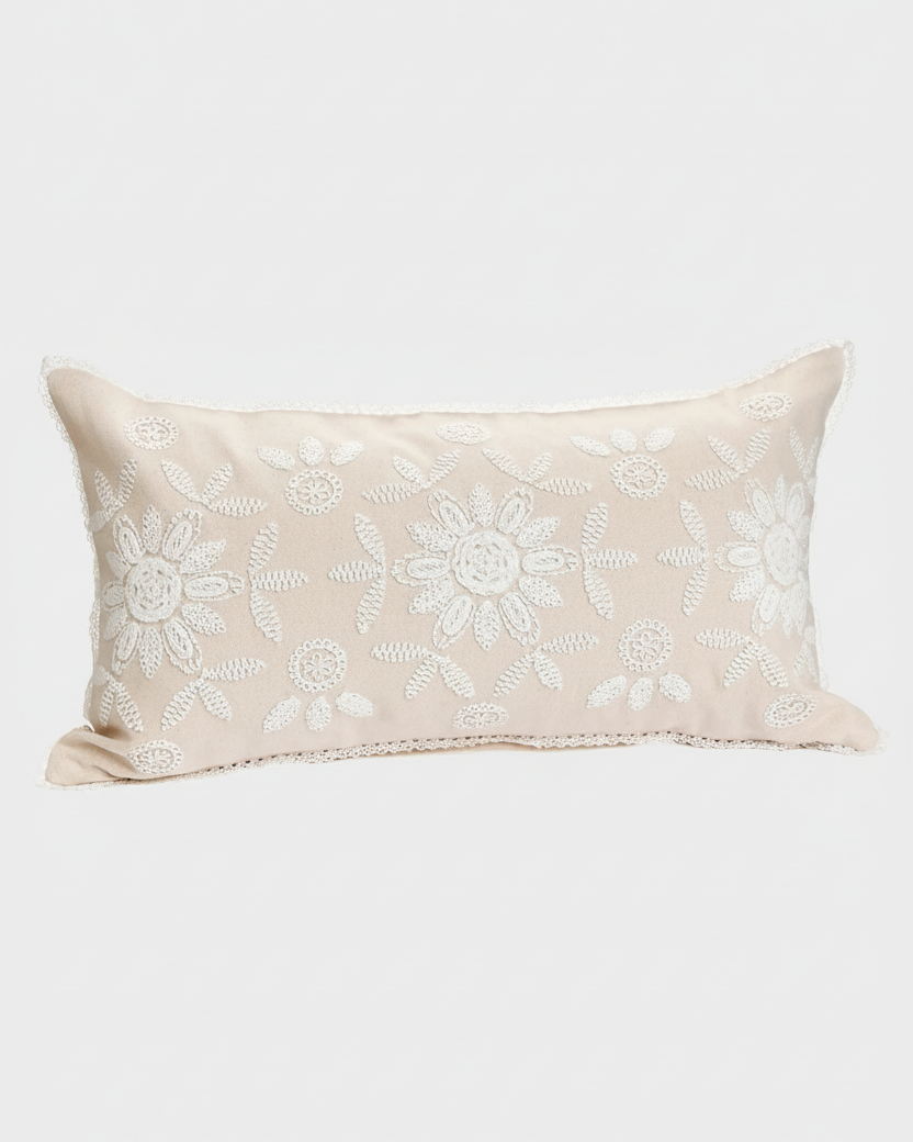 Embroidery and Lace Cotton Throw Pillow