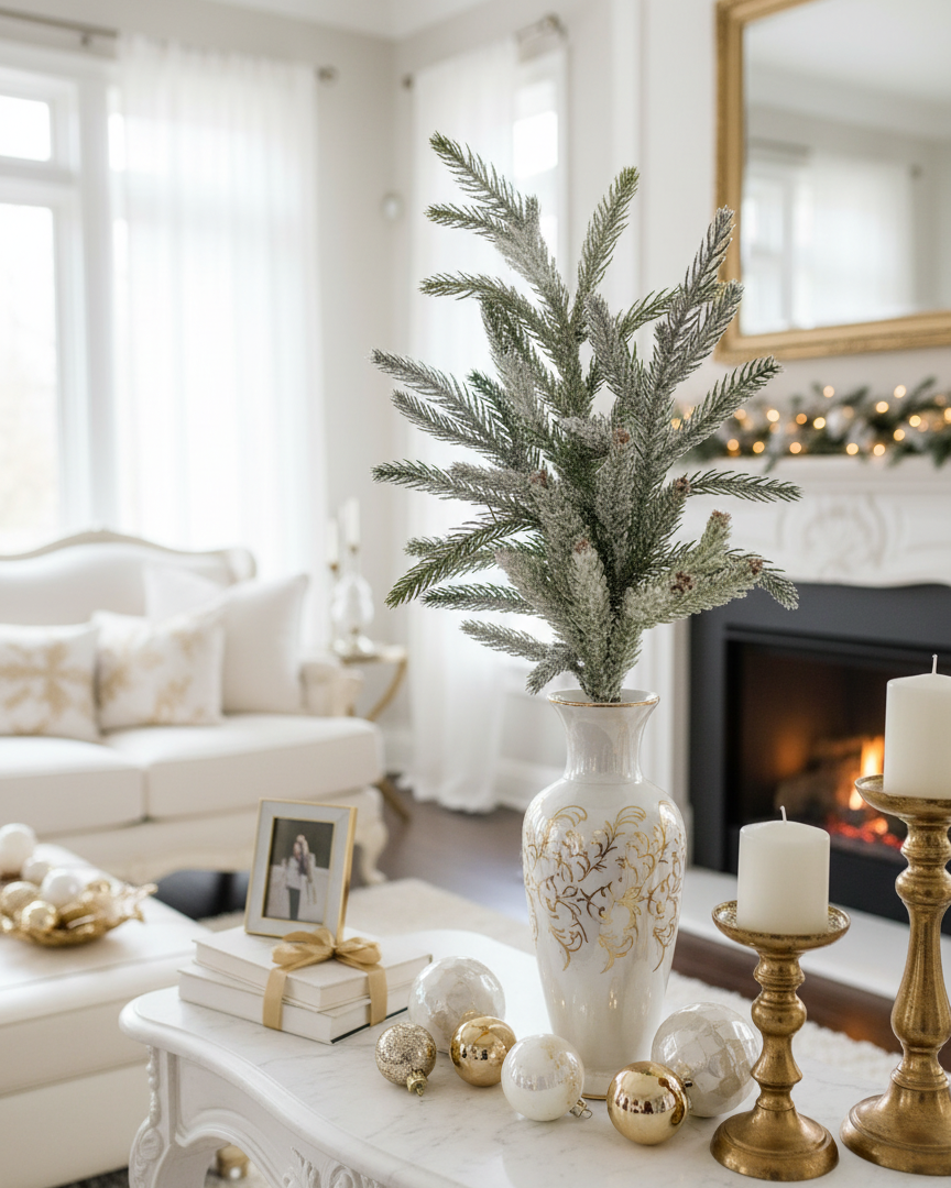 Glittered Coned Snowy Norfolk Pine Collection Real Touch