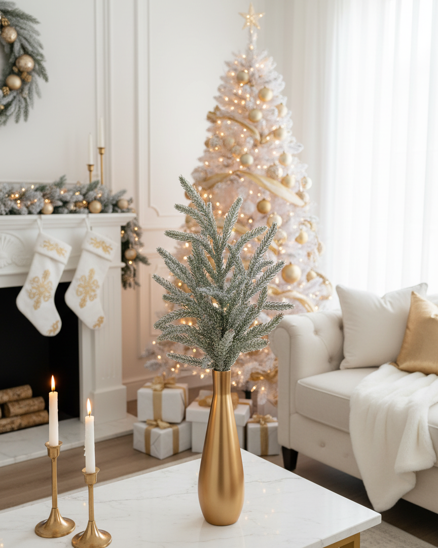 Glittered Coned Snowy Norfolk Pine Collection Real Touch