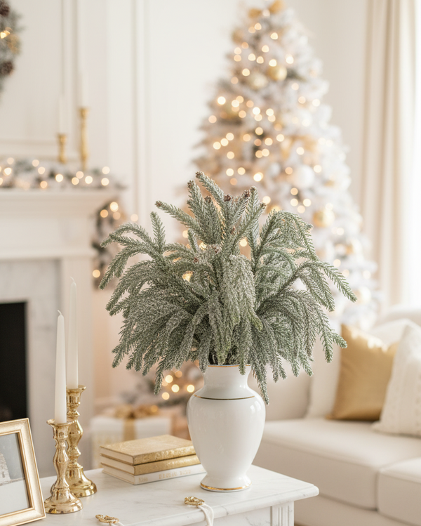 Glittered Coned Snowy Norfolk Pine Collection Real Touch