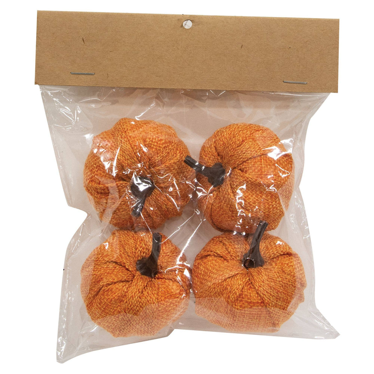 Mini Orange Burlap Pumpkins Set of Four