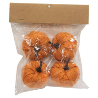 Mini Orange Burlap Pumpkins Set of Four