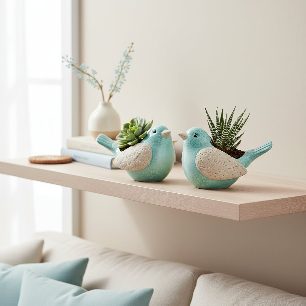 Blue Bird Terracotta Planter