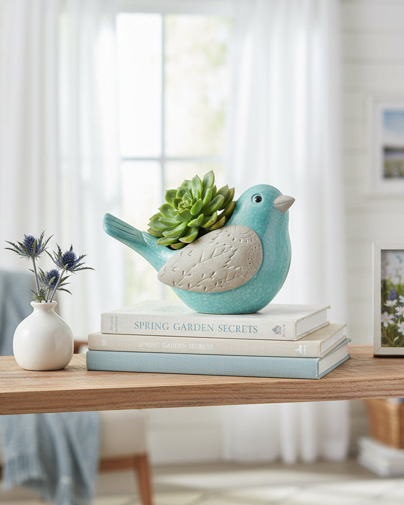 Blue Bird Terracotta Planter