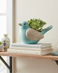 Blue Bird Terracotta Planter