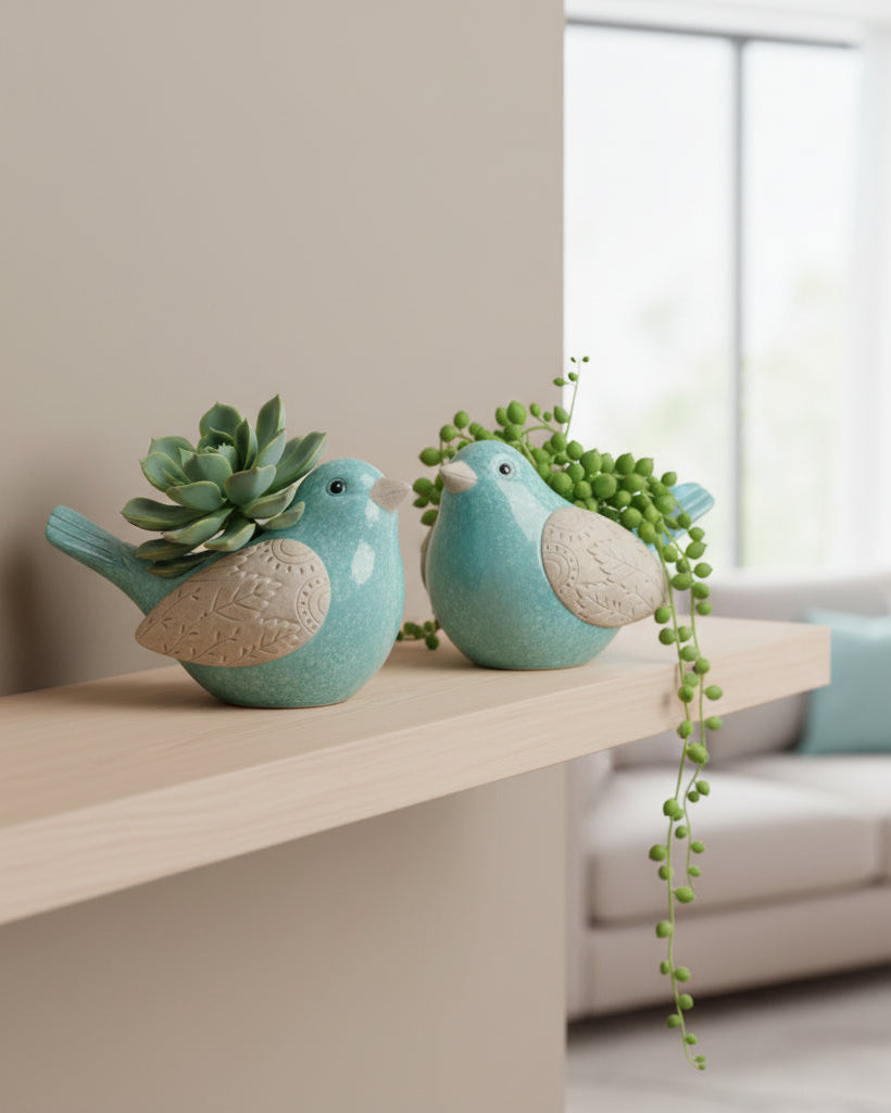 Blue Bird Terracotta Planter