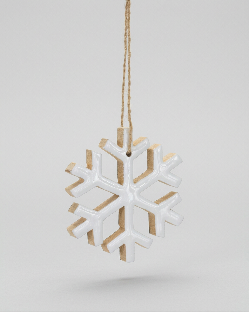 White Enamel Wood Snowflake Ornament