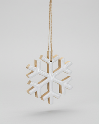 White Enamel Wood Snowflake Ornament
