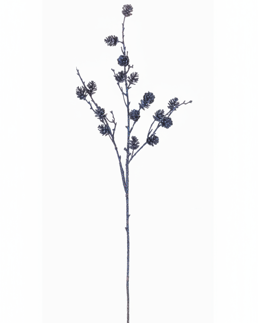 Blue Glittered Pinecone Spray 34"H
