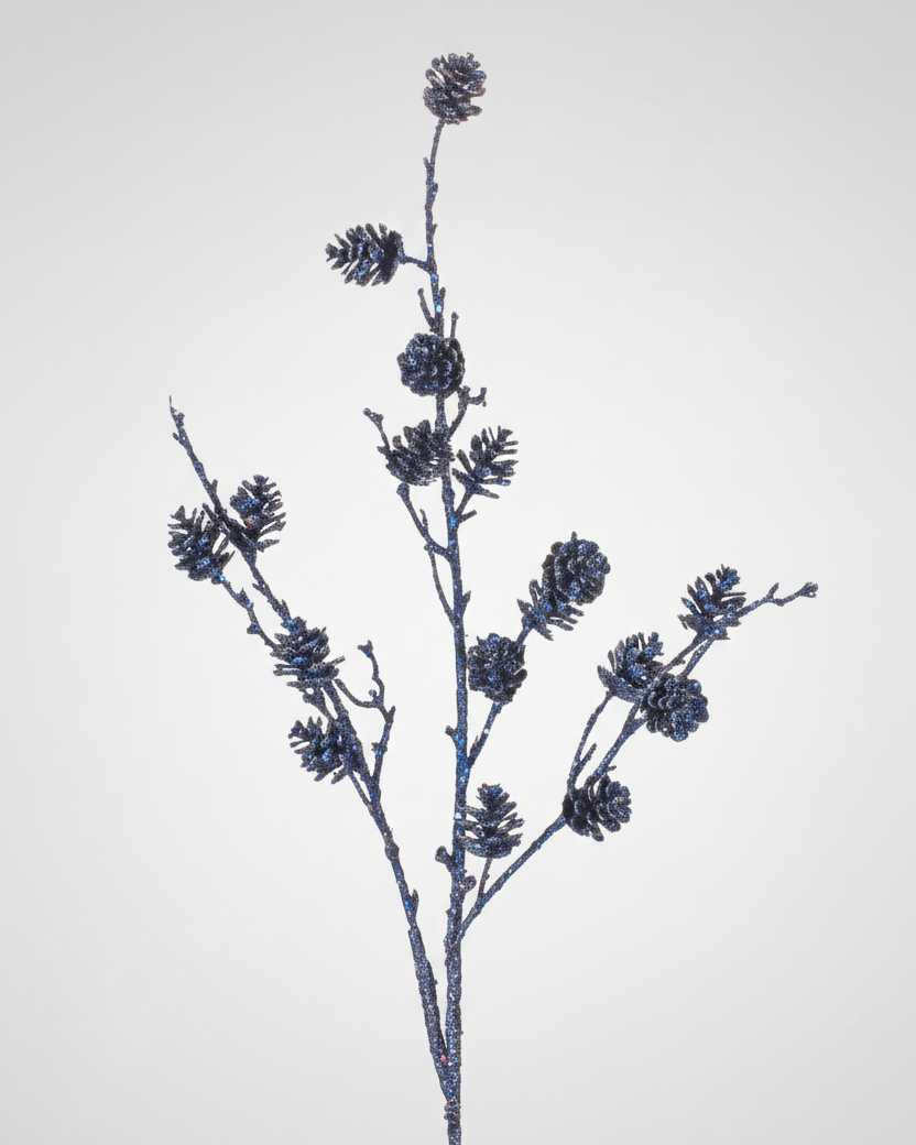 Blue Glittered Pinecone Spray 34"H