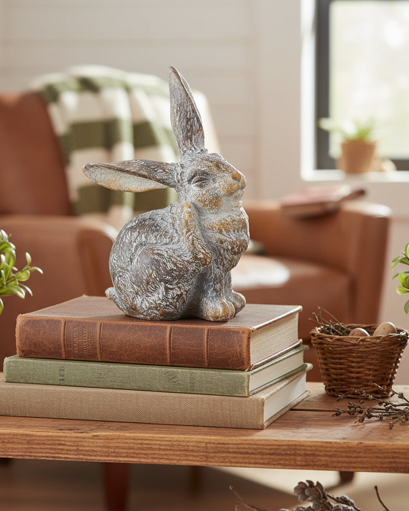 Whitewashed Brown Resin Bunny