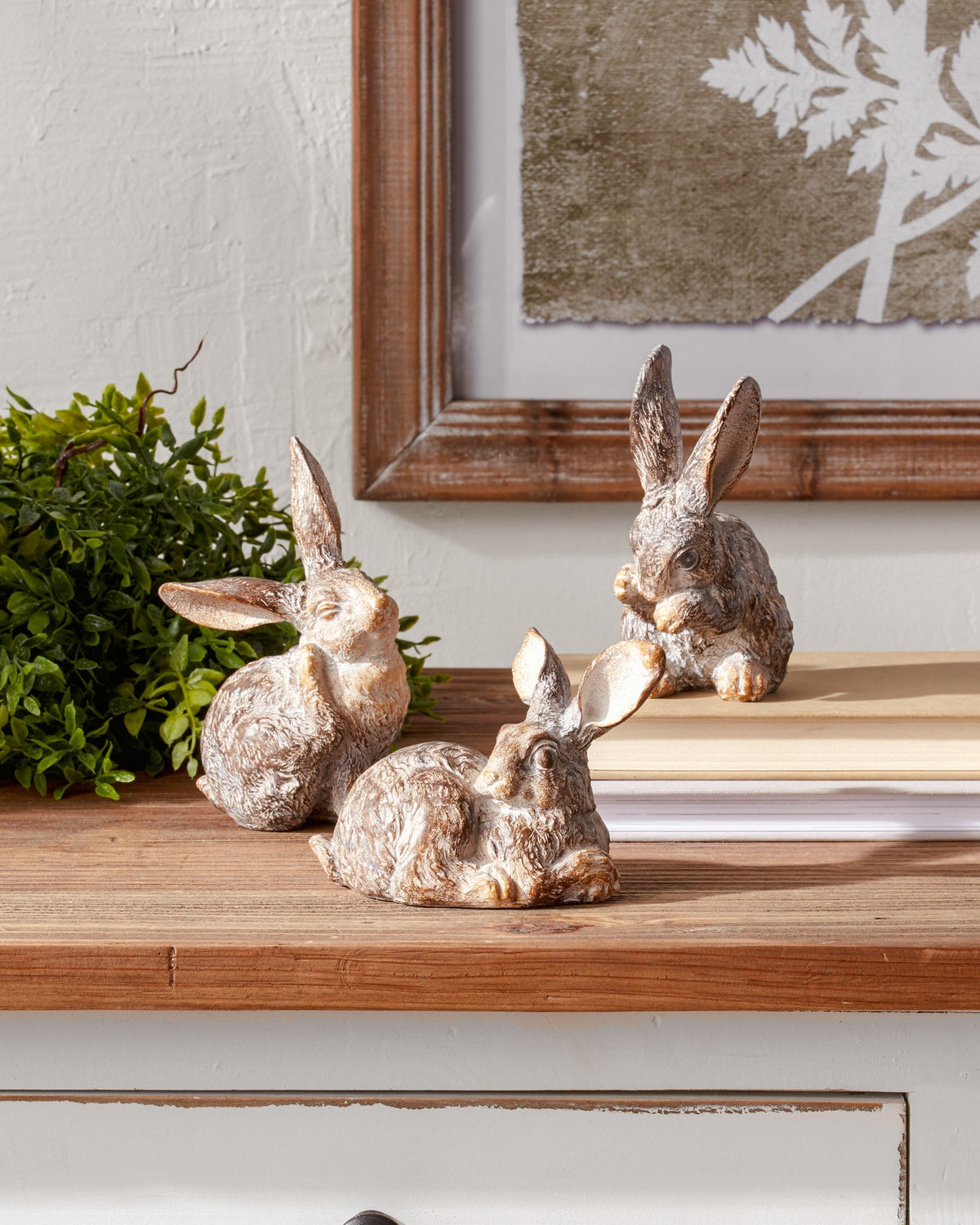 Whitewashed Brown Resin Bunny