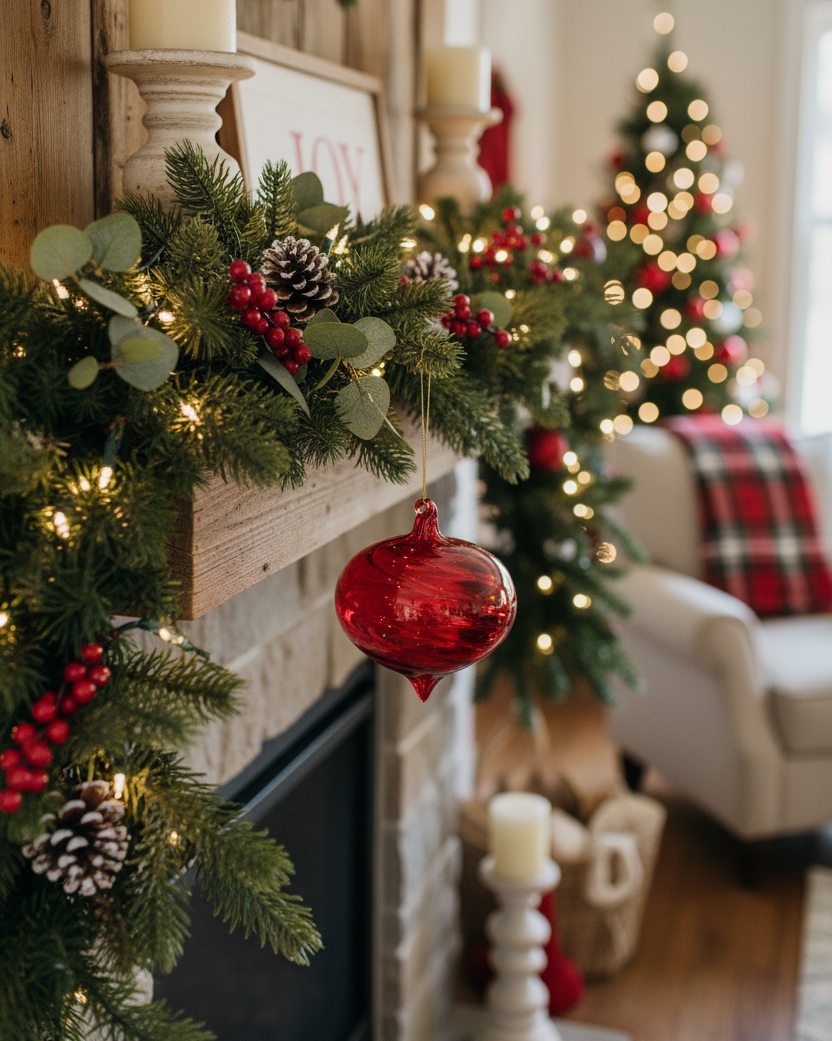 Red Swirl Glass Ornament