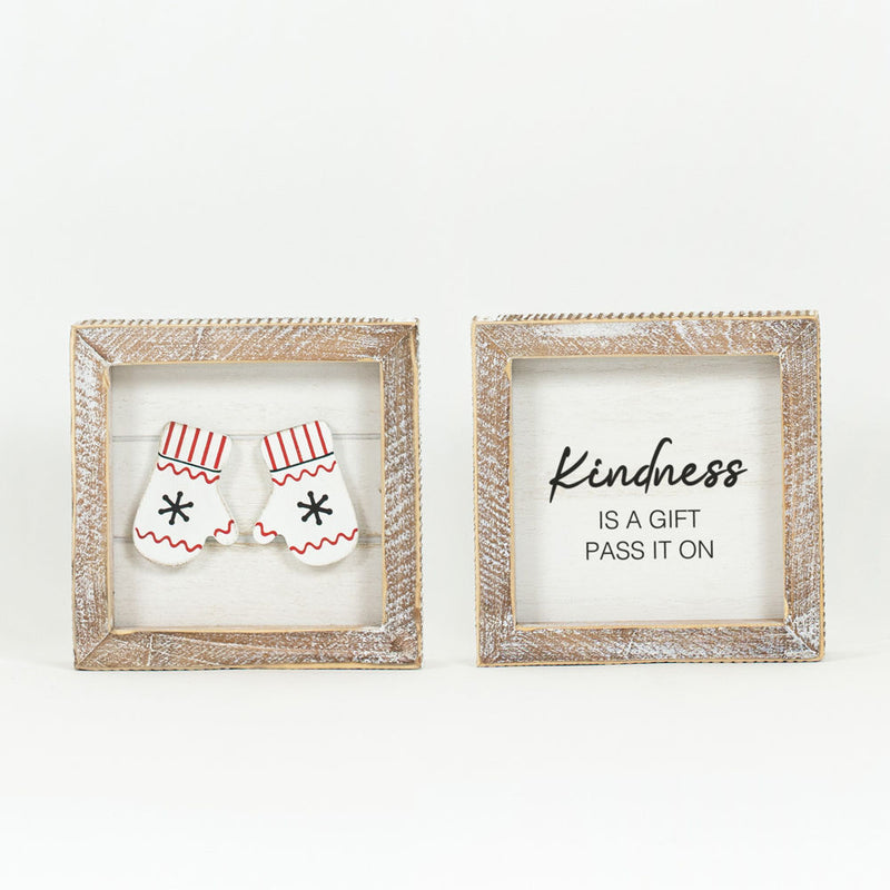 Reversible Mittens and Kindness Wood Sign