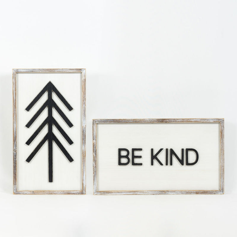 Reversible Be Kind and Tree Wood Sign