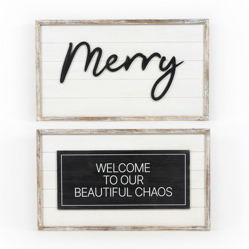 Reversible Merry and Beautiful Chaos Wood Sign
