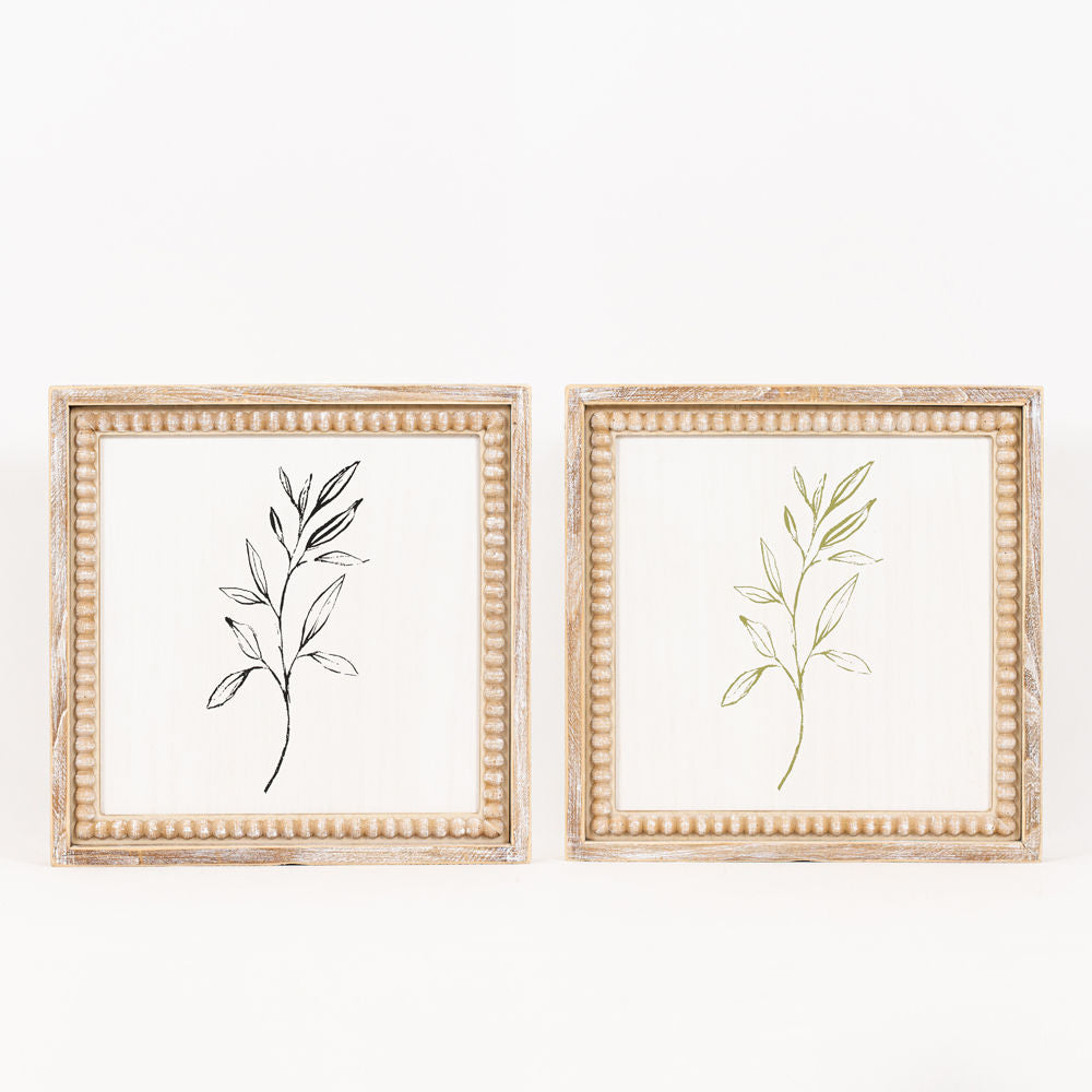 Reversible Black and Green Herb Beaded Wood Sign