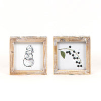 Reversible Snowman and Blueberry Branch Wood Sign