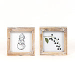 Reversible Snowman and Blueberry Branch Wood Sign