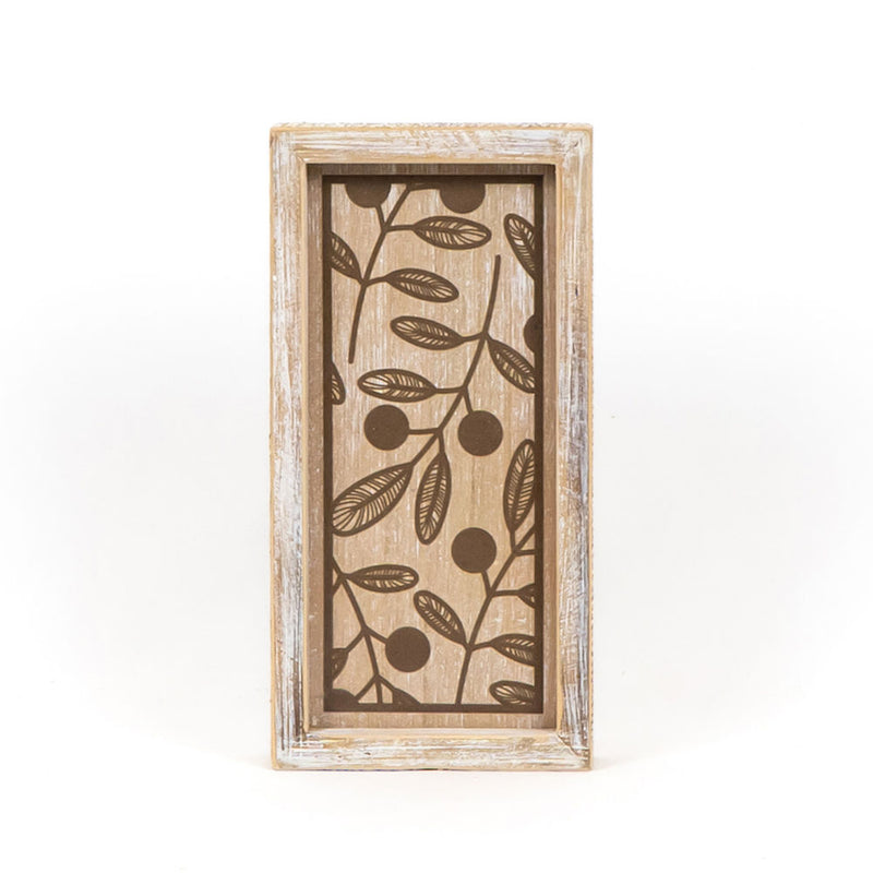 Reversible Natural Snowflakes and Leaf Stems Wood Sign